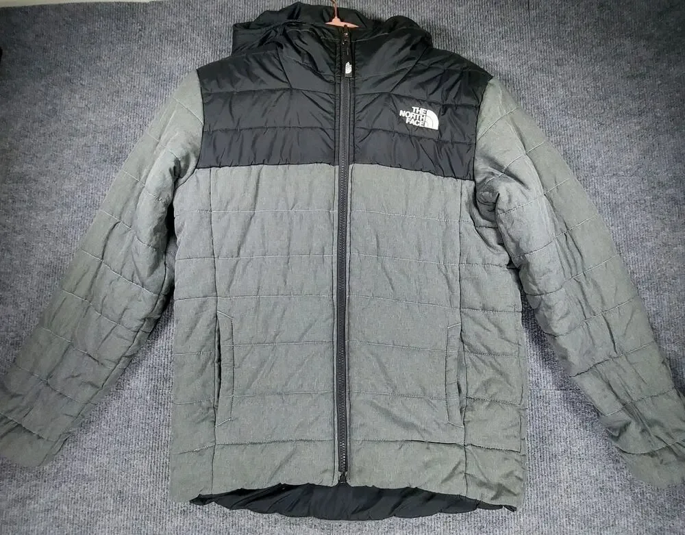 The North Face Boys Reversible Hooded Full Zip Puffer Jacket Gray/Black L 14/16